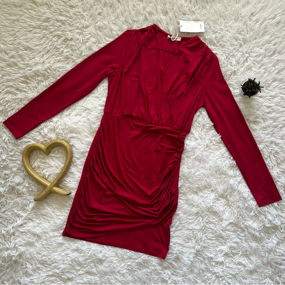 NWT Grace Karin Red Ruched Wrap Dress